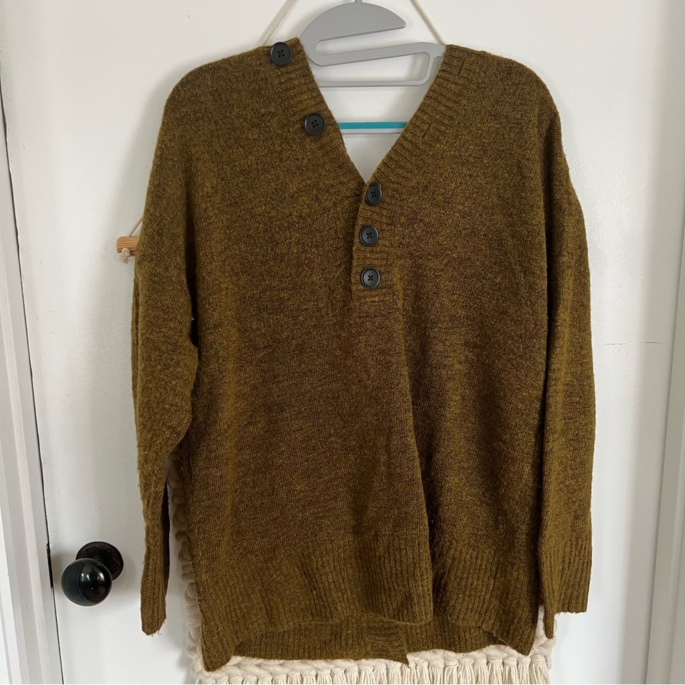 Olive Green Button Down Sweater W Button Detail O… - image 4